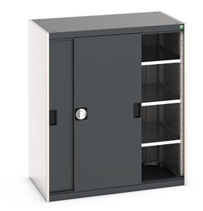 Bott cubio cupboard with lockable sliding doors 1200mm high x 1050mm wide x 650mm deep and supplied with 3 x 100kg capacity shelves.   Ideal for areas with limited space where standard outward opening doors would not be suitable. ... Bott Cubio Sliding Door Cupboards restricted space tool cupboard